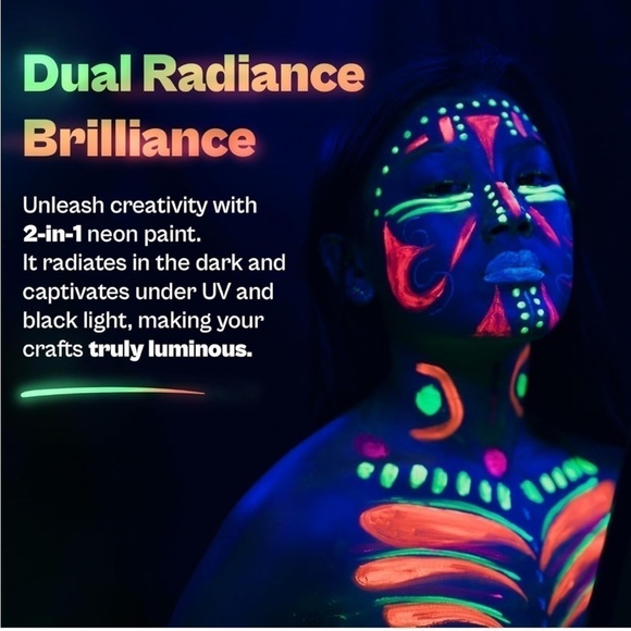 Brand New 8-Color Neon Glow in the Dark UV Paint Kit Brushes Stencils Blacklight - Picture 8 of 12